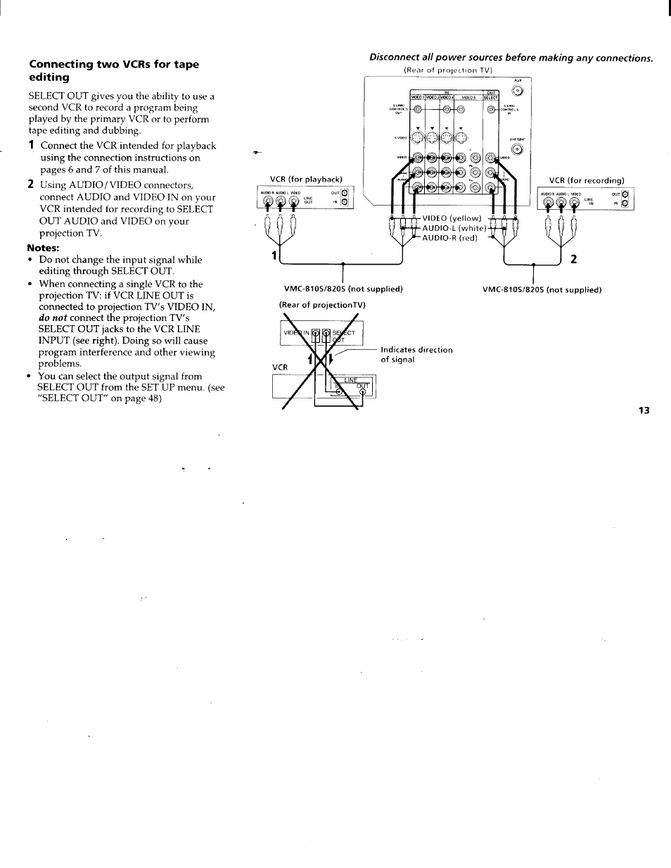 Connecting two vcrs for tape editing | Sony KP-61XBR200 User Manual | Page 17 / 70