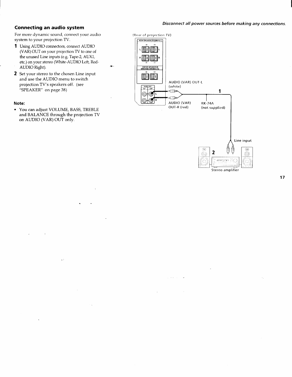 Connecting an audio system | Sony KP-61XBR200 User Manual | Page 21 / 70