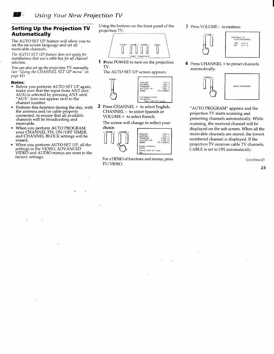 Setting up the projection tv automatically, 0 dûq 0 0, Using your new projection tv | Sony KP-61XBR200 User Manual | Page 27 / 70