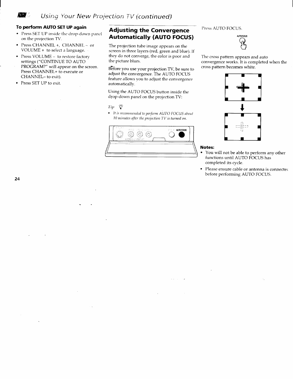 To perform auto set up again, Notes | Sony KP-61XBR200 User Manual | Page 28 / 70