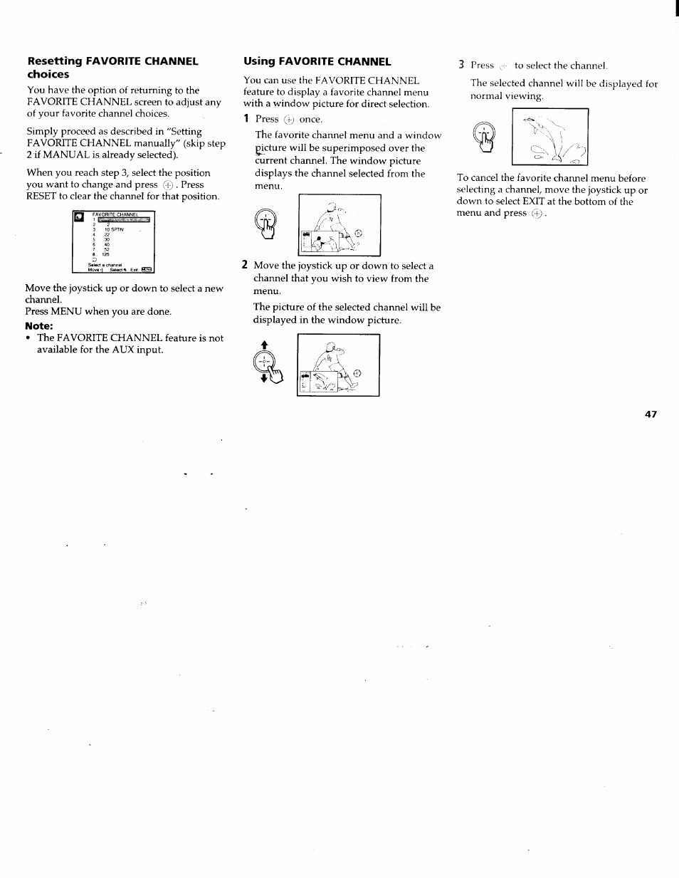 Resetting favorite channel choices, Note, Using favorite channel | Sony KP-61XBR200 User Manual | Page 51 / 70