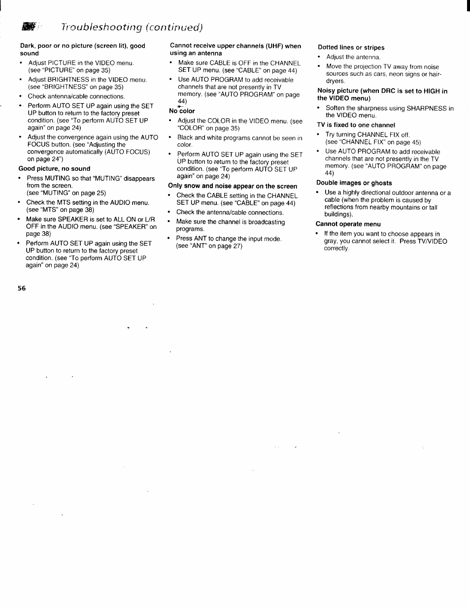 Troubleshooting (continued) | Sony KP-61XBR200 User Manual | Page 60 / 70