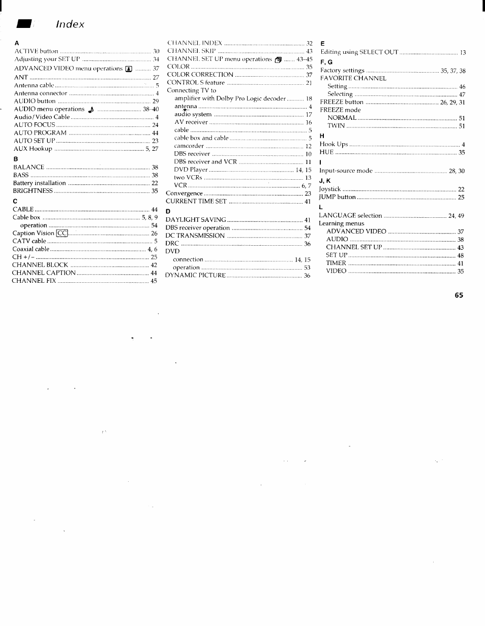 Index | Sony KP-61XBR200 User Manual | Page 69 / 70