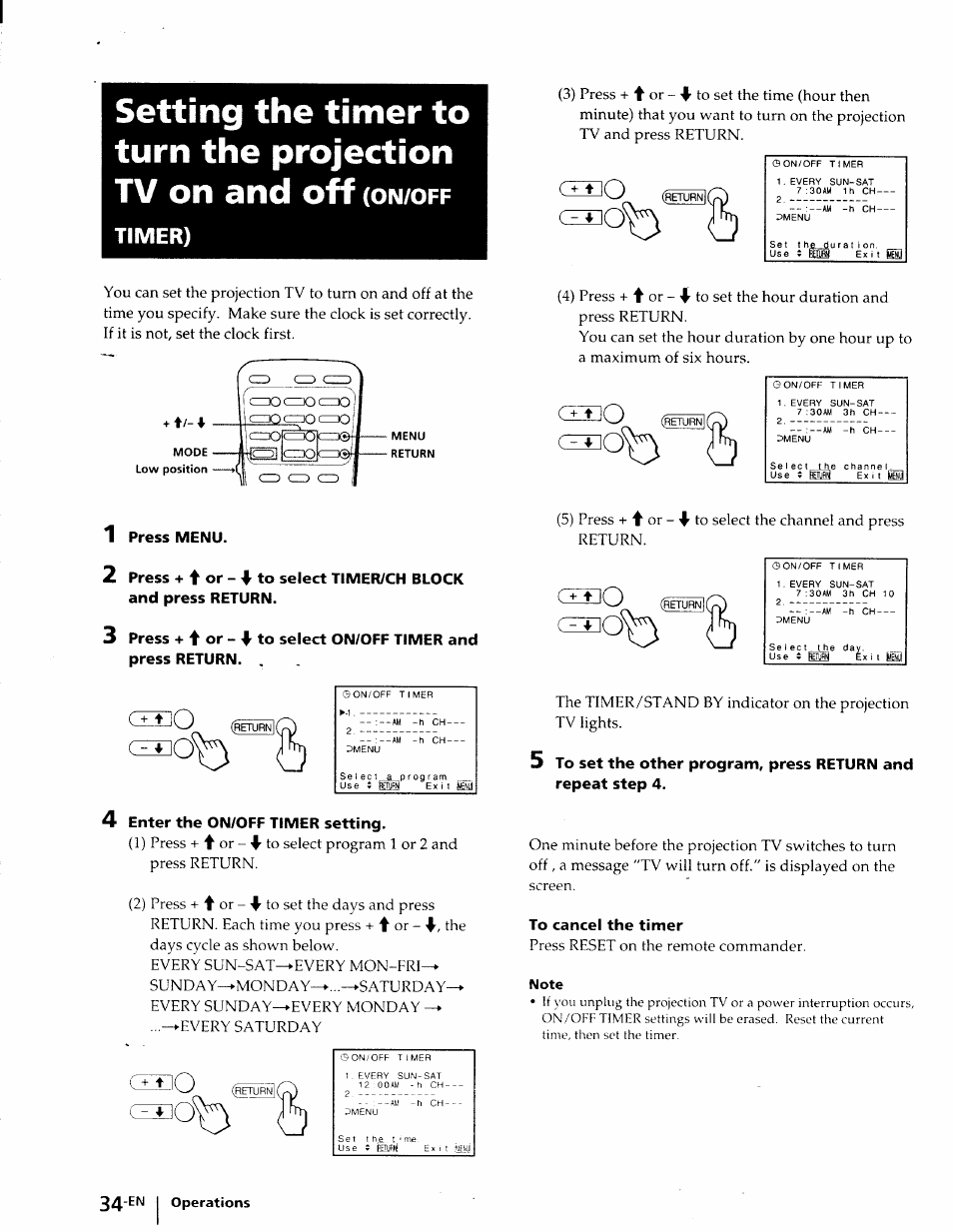 On/off timer) | Sony KP-41T25 User Manual | Page 34 / 87