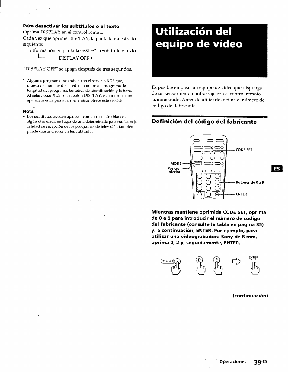 Nota, Utilización del equipo de vídeo, Definición del código del fabricante | O[or, O o o | Sony KP-41T25 User Manual | Page 82 / 87