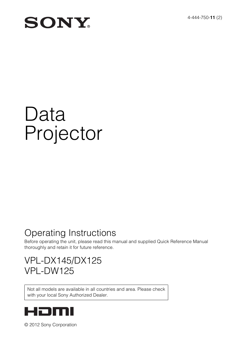 Sony VPL-DW125 User Manual | 62 pages