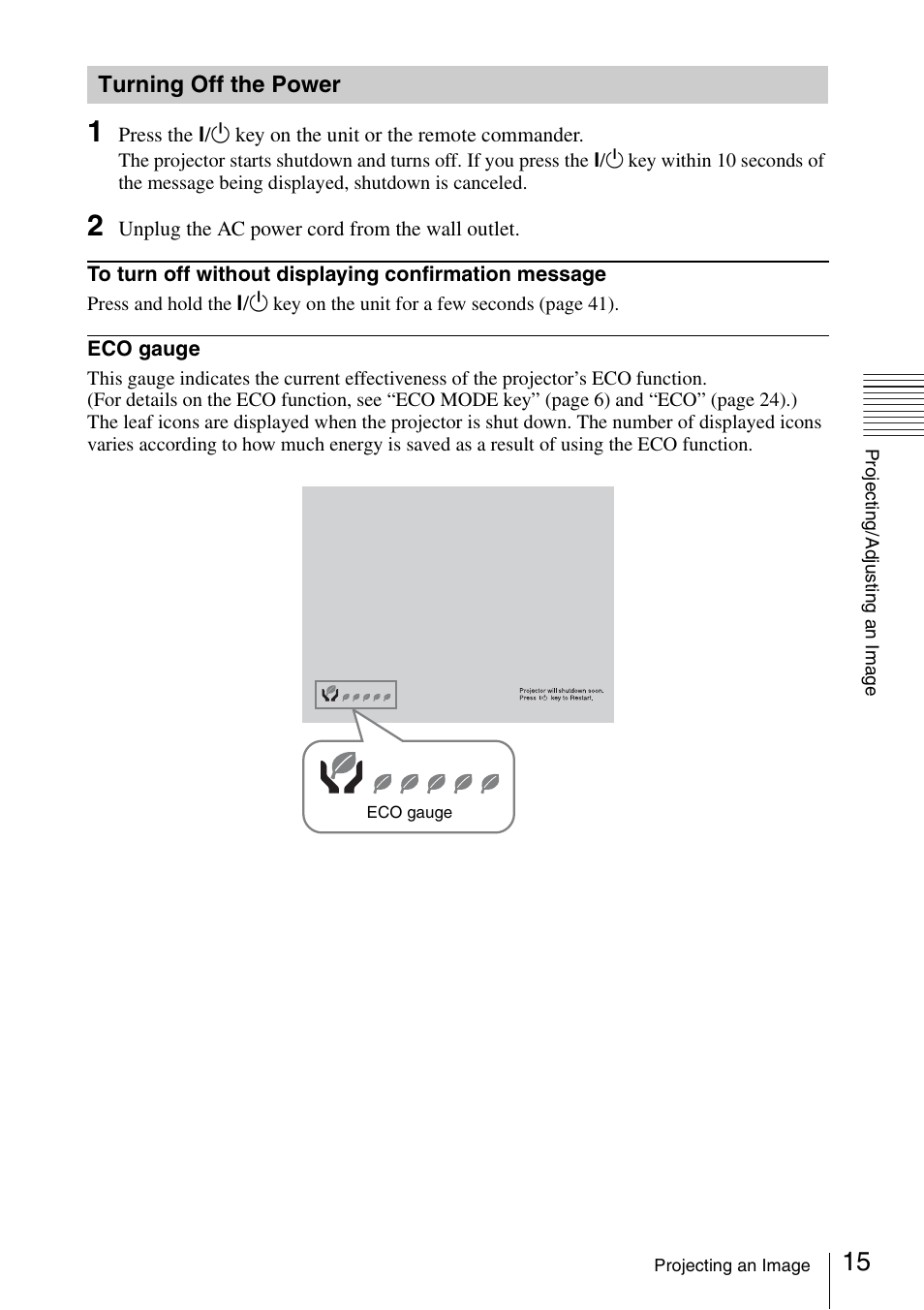 Turning off the power | Sony VPL-DW125 User Manual | Page 15 / 62