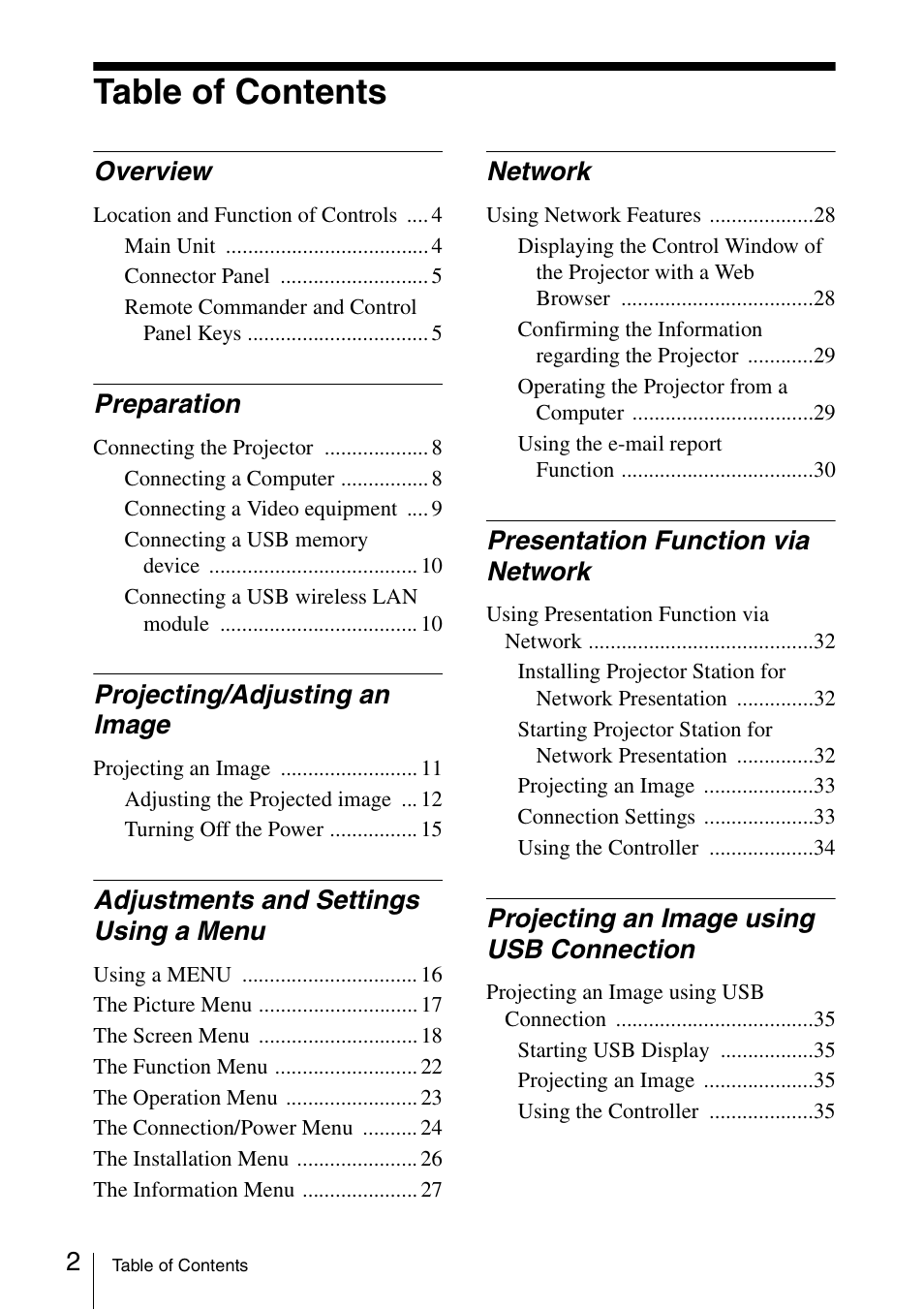 Sony VPL-DW125 User Manual | Page 2 / 62