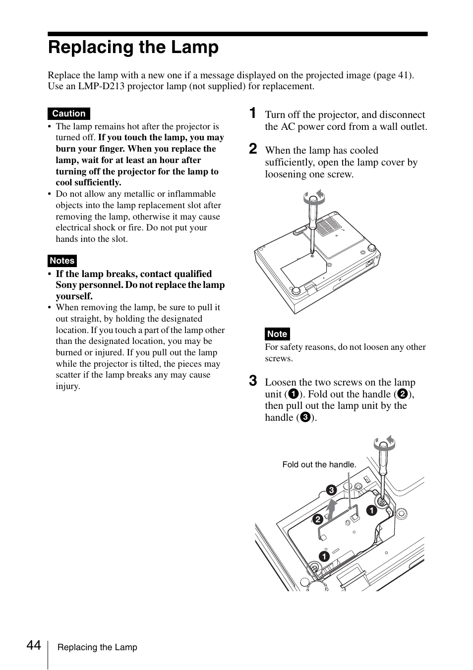 Replacing the lamp | Sony VPL-DW125 User Manual | Page 44 / 62