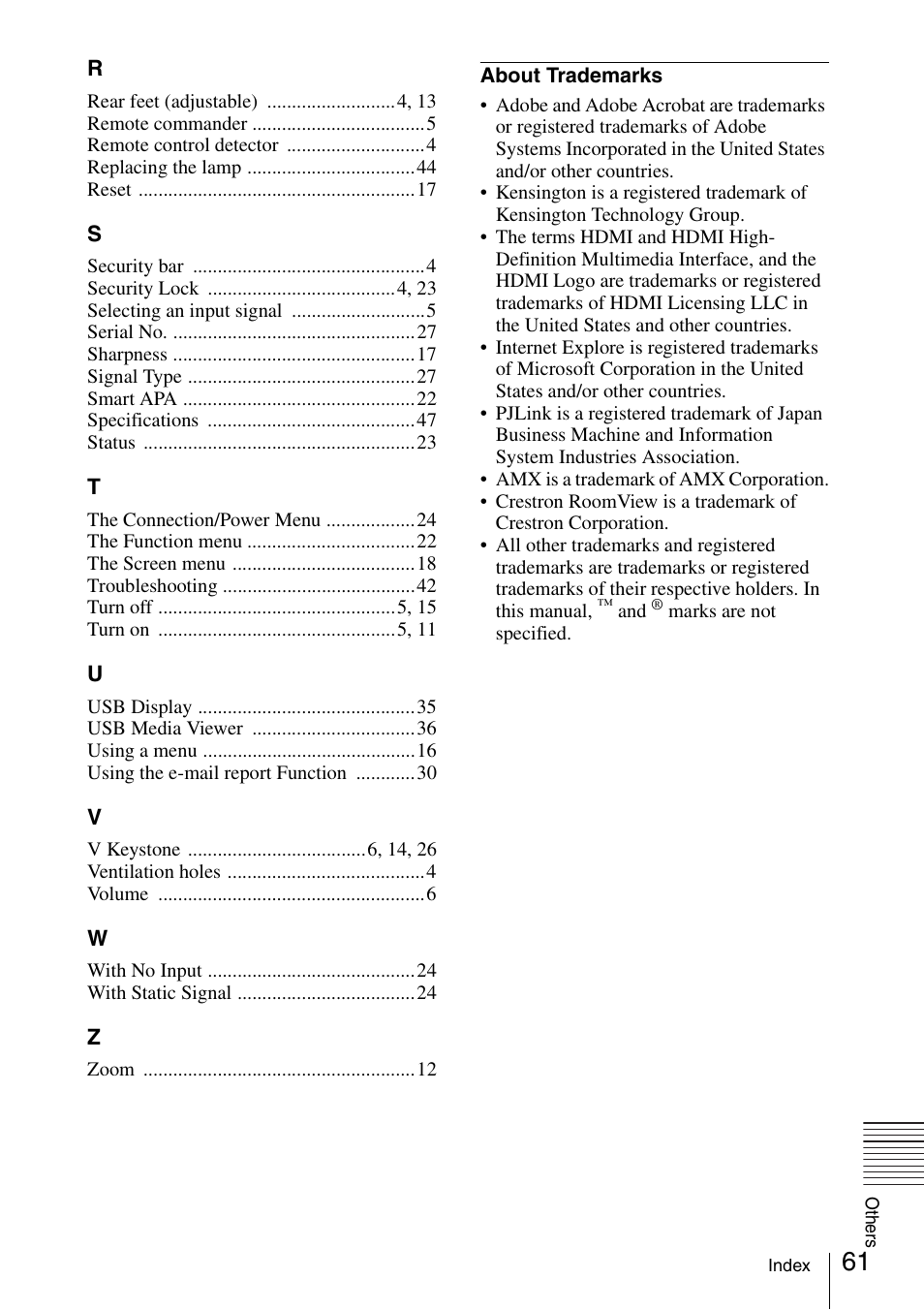 Sony VPL-DW125 User Manual | Page 61 / 62