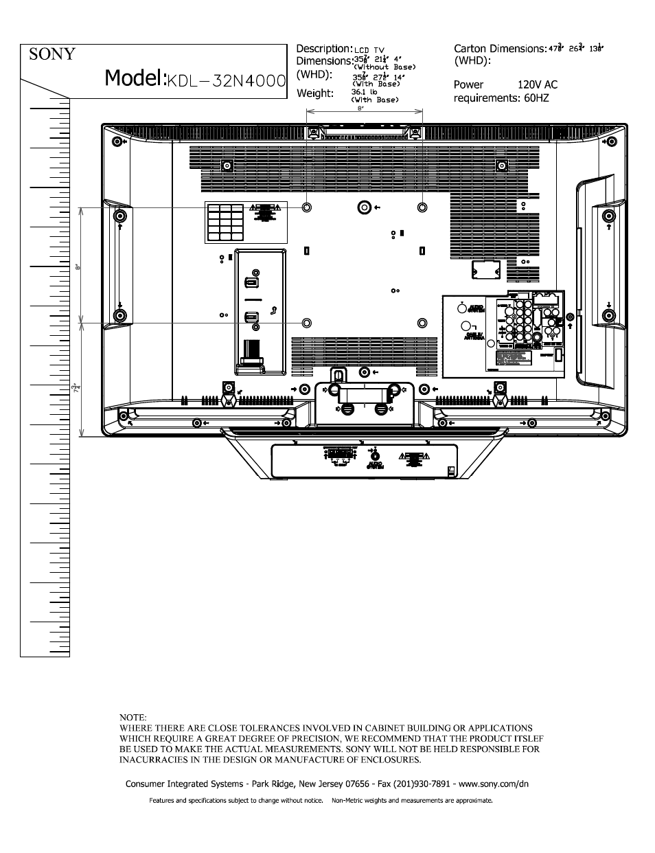 Sony, Model:kdl-32n4ooo | Sony KDL-32N4000 User Manual | Page 2 / 2