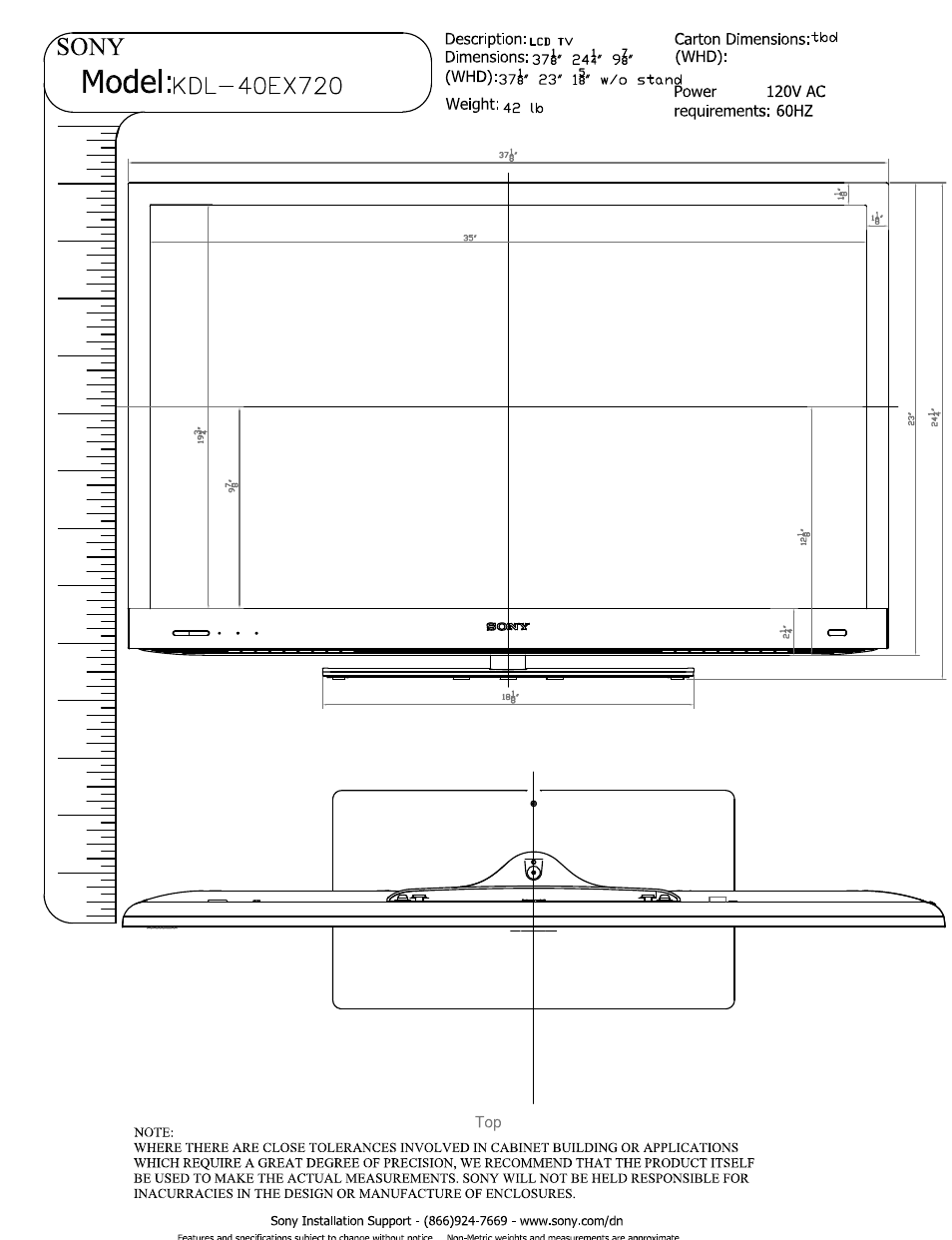 Sony KDL-40EX720 User Manual | 3 pages