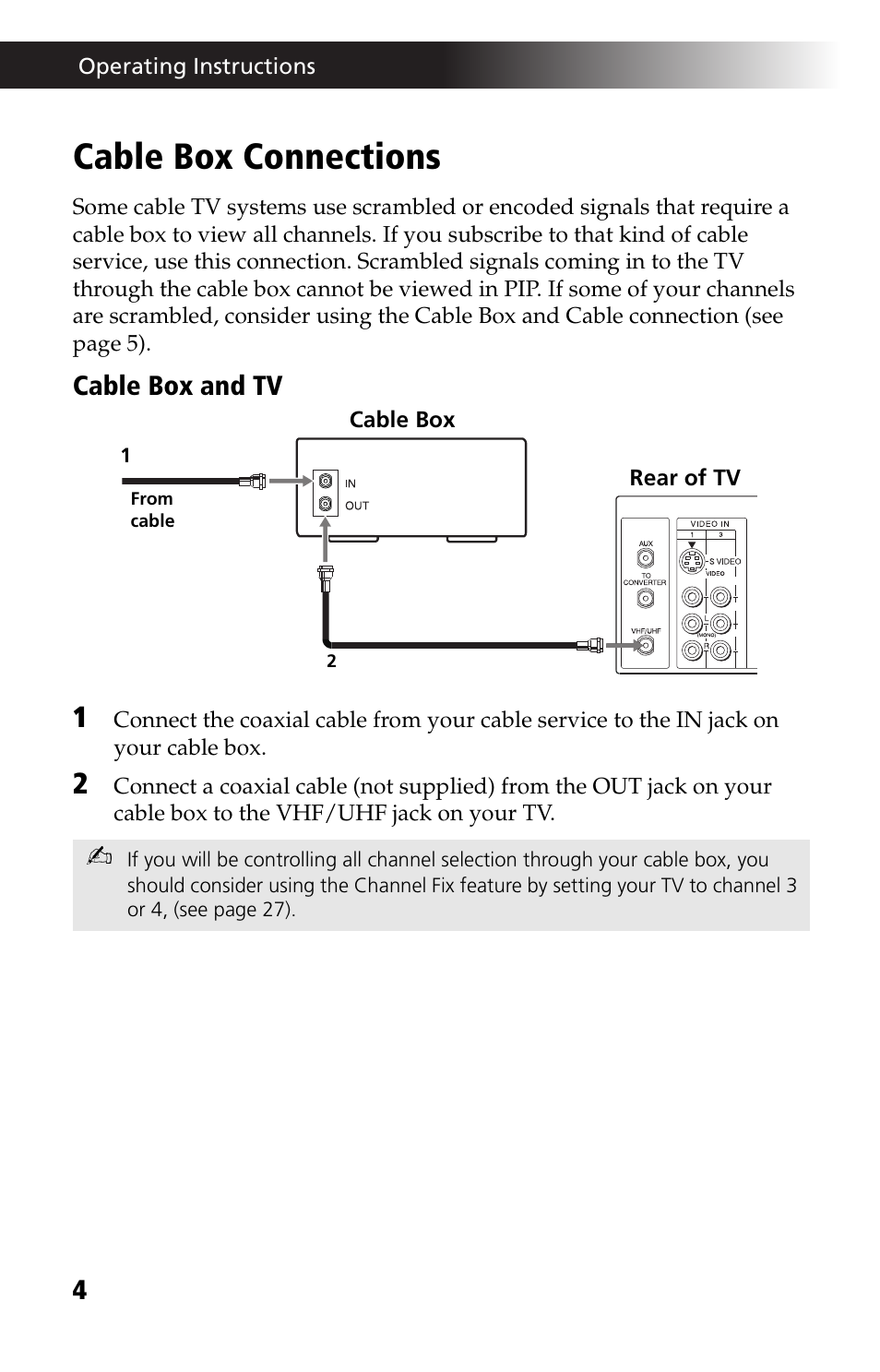 Cable box connections | Sony WEGA KV-27FS13 User Manual | Page 16 / 64