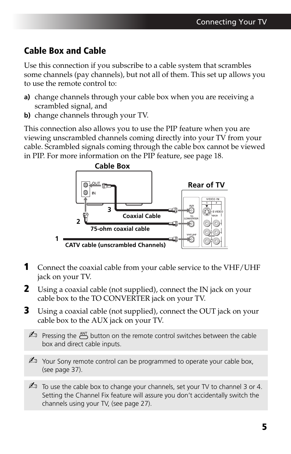 5cable box and cable | Sony WEGA KV-27FS13 User Manual | Page 17 / 64