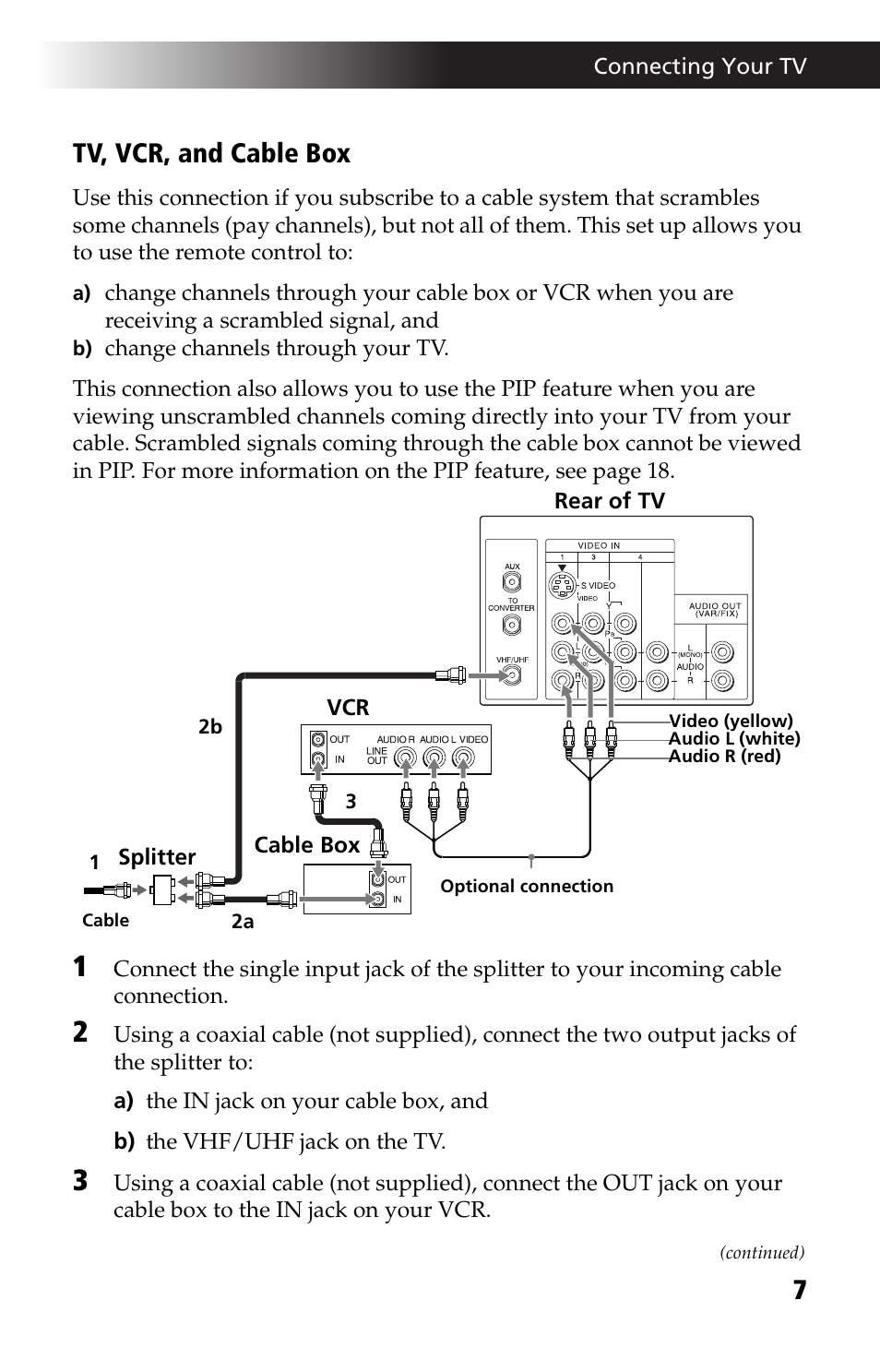 7tv, vcr, and cable box | Sony WEGA KV-27FS13 User Manual | Page 19 / 64