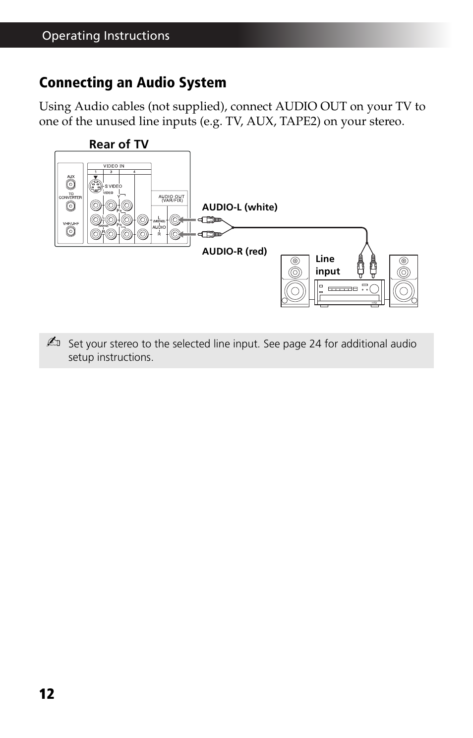 Connecting an audio system | Sony WEGA KV-27FS13 User Manual | Page 24 / 64