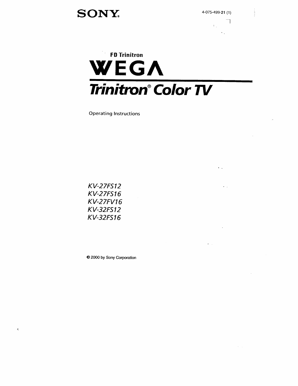 Sony WEGA KV-32FS12 User Manual | 53 pages