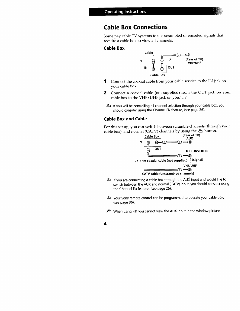 Cable box connections, Cable box, Cable box and cable | Operating instructions | Sony WEGA KV-32FS12 User Manual | Page 13 / 53