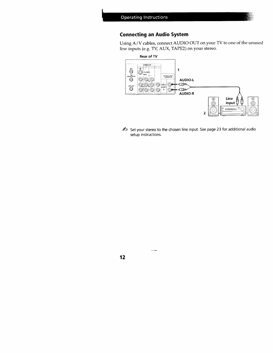 Connecting an audio system, Operating instructions | Sony WEGA KV-32FS12 User Manual | Page 21 / 53