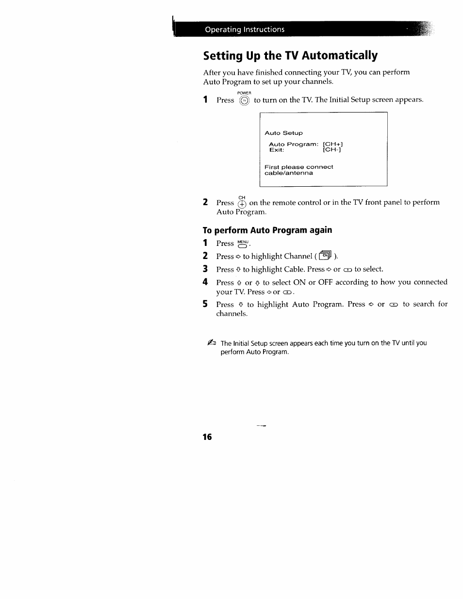 Setting up the tv automatically, To perform auto program again | Sony WEGA KV-32FS12 User Manual | Page 25 / 53