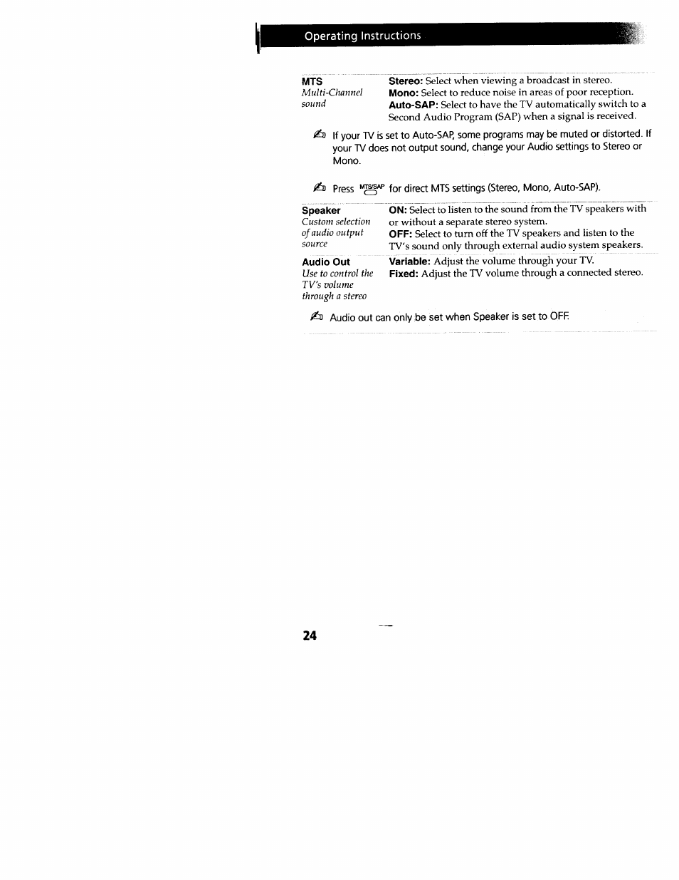 Speaker, Audio out, Operating instructions | Sony WEGA KV-32FS12 User Manual | Page 33 / 53