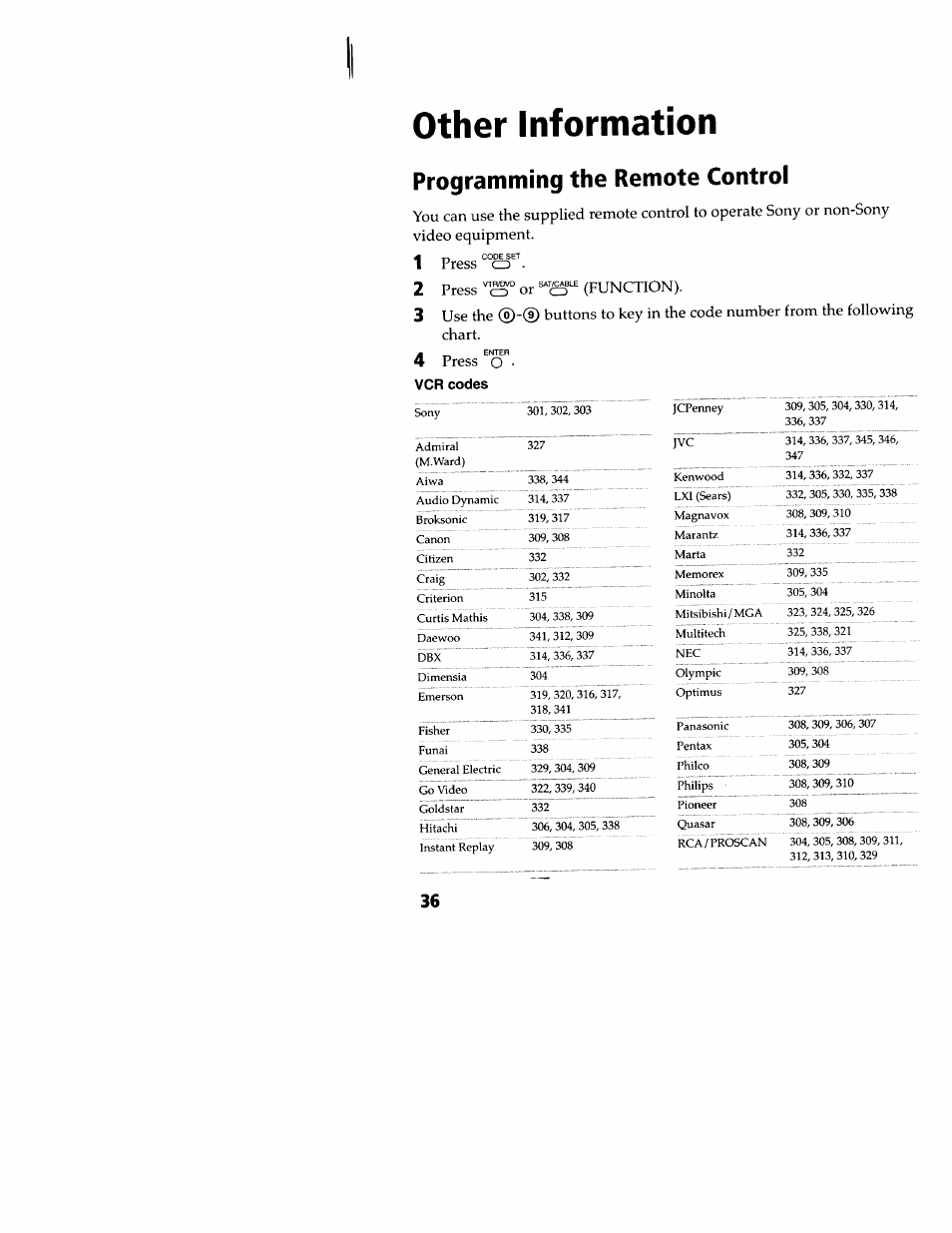 Other information, Programming the remote control, 1 rress cd | 2 press or (function) | Sony WEGA KV-32FS12 User Manual | Page 45 / 53