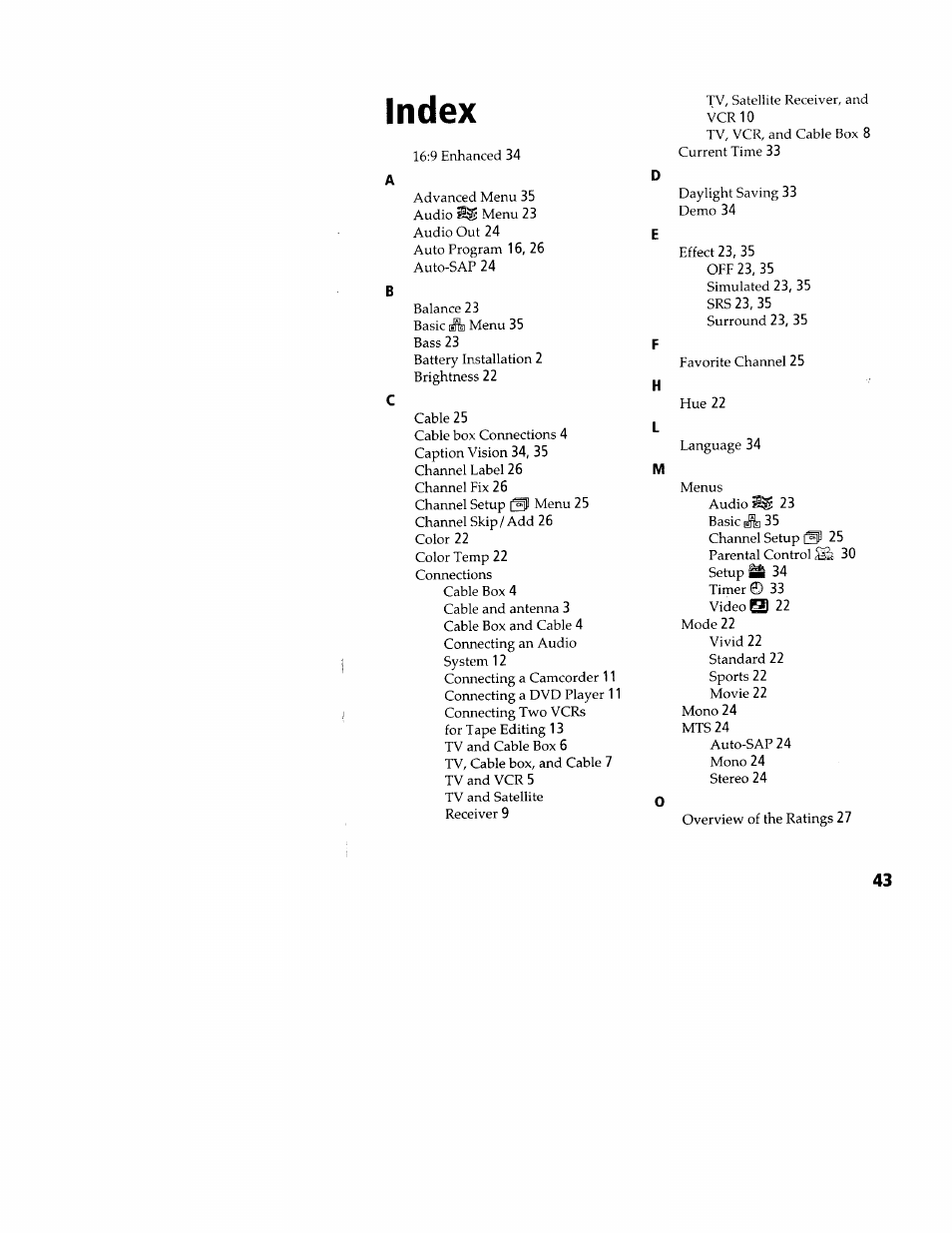 Index | Sony WEGA KV-32FS12 User Manual | Page 52 / 53