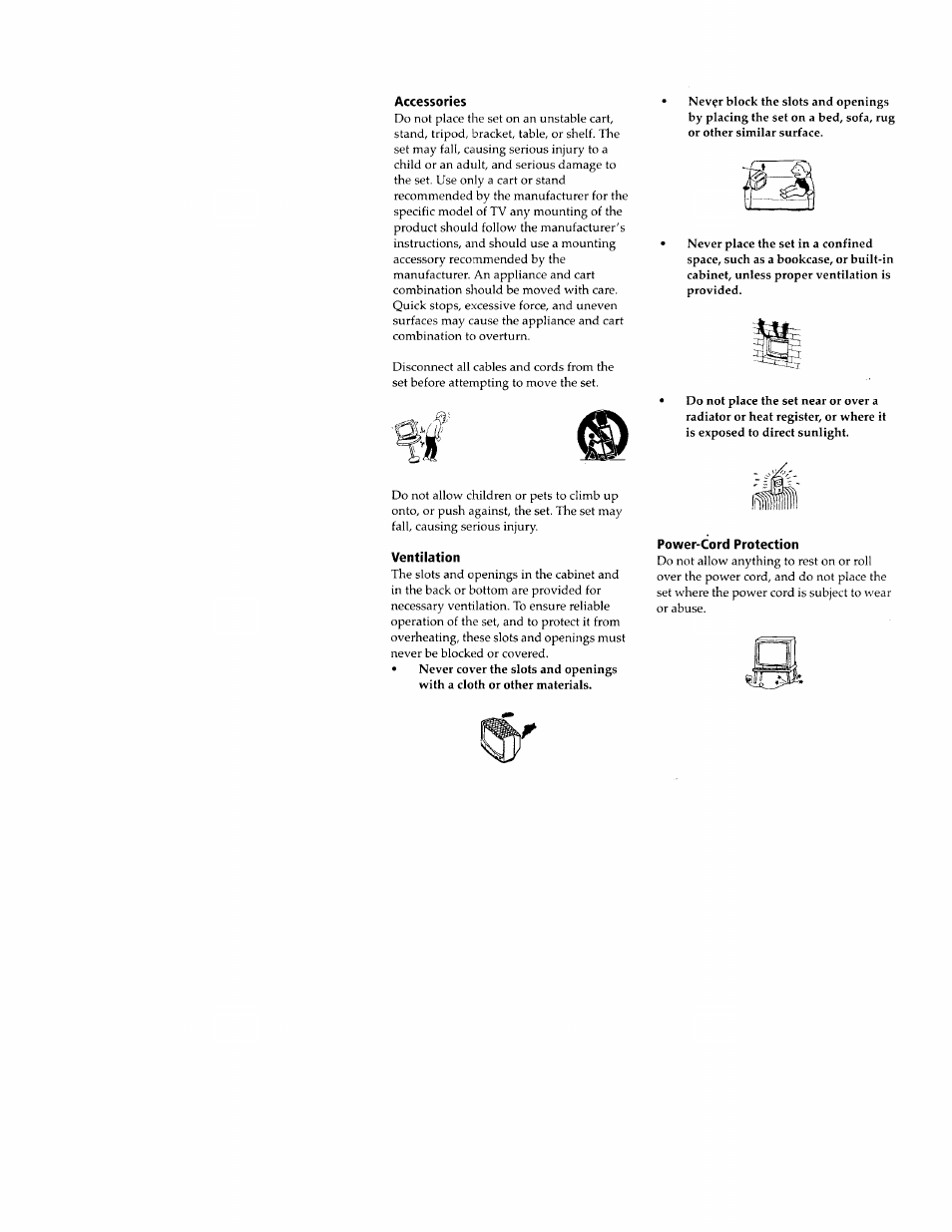 Accessories, Ventilation, Power-cord protection | Sony WEGA KV-32FS12 User Manual | Page 6 / 53