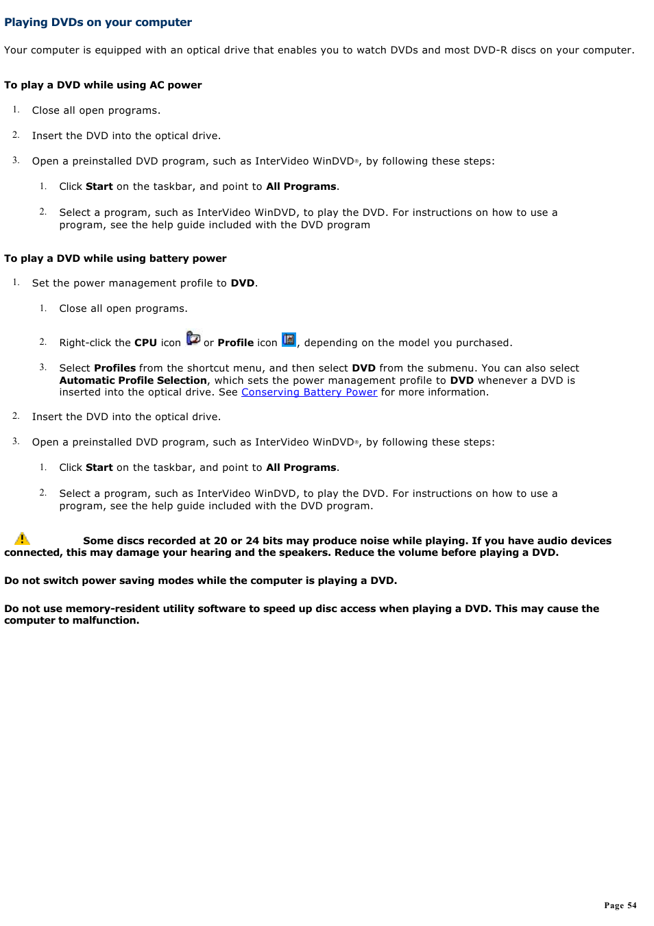 Playing dvds on your computer | Sony PCG-GRX700 User Manual | Page 54 / 170