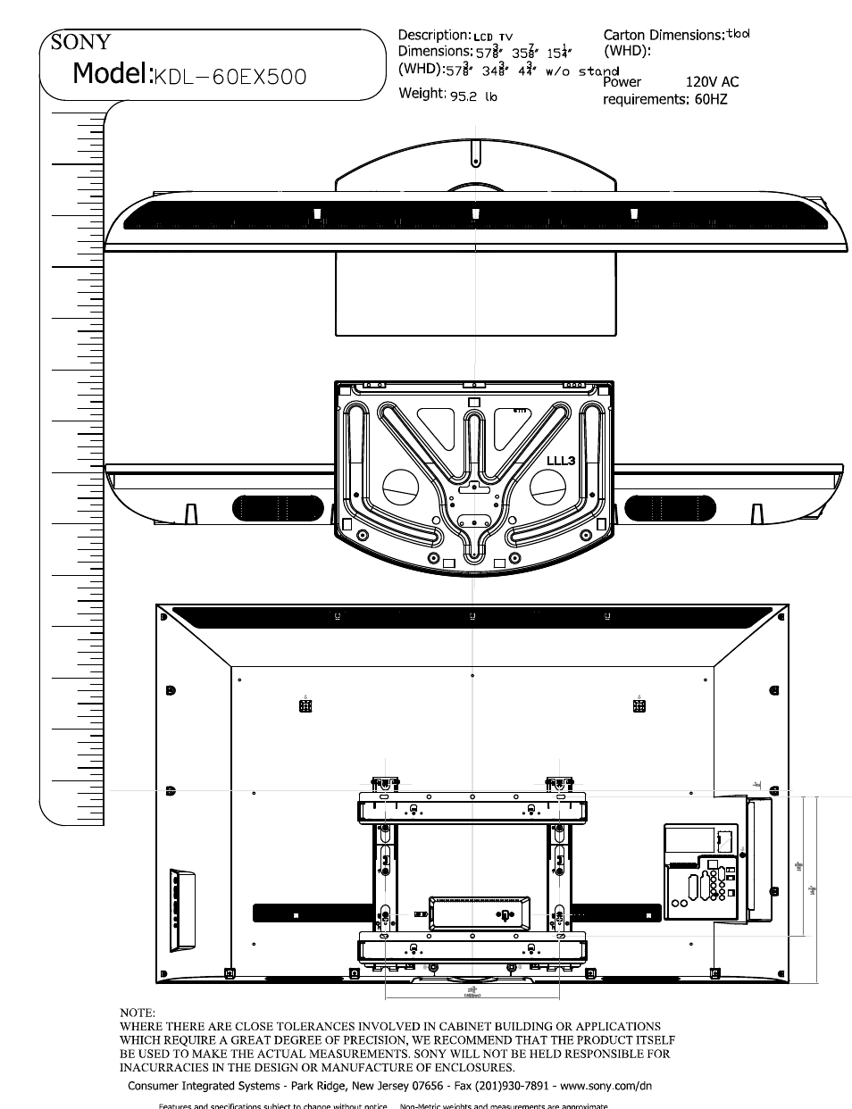 Model | Sony KDL-60EX500 User Manual | Page 5 / 5