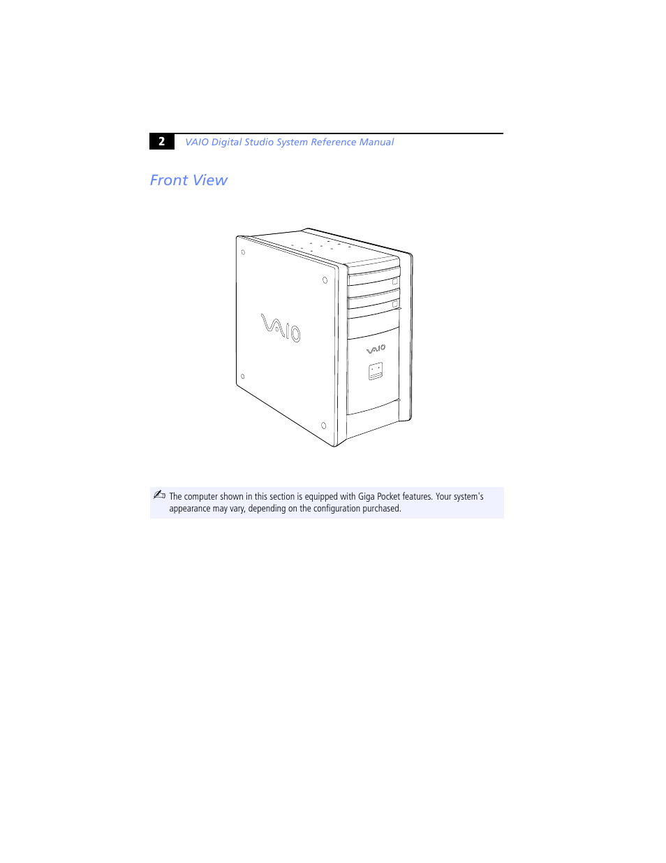 Front view | Sony PCV-RX780G User Manual | Page 16 / 96