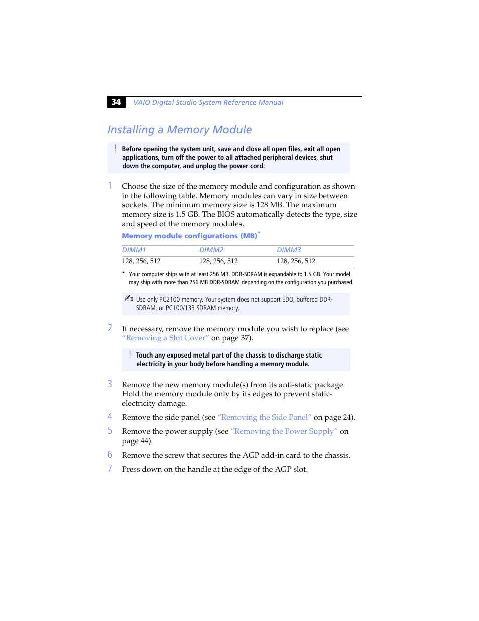 Installing a memory module | Sony PCV-RX780G User Manual | Page 48 / 96