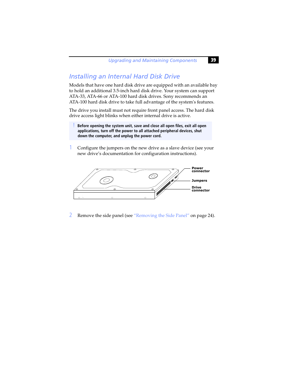 Installing an internal hard disk drive | Sony PCV-RX780G User Manual | Page 53 / 96