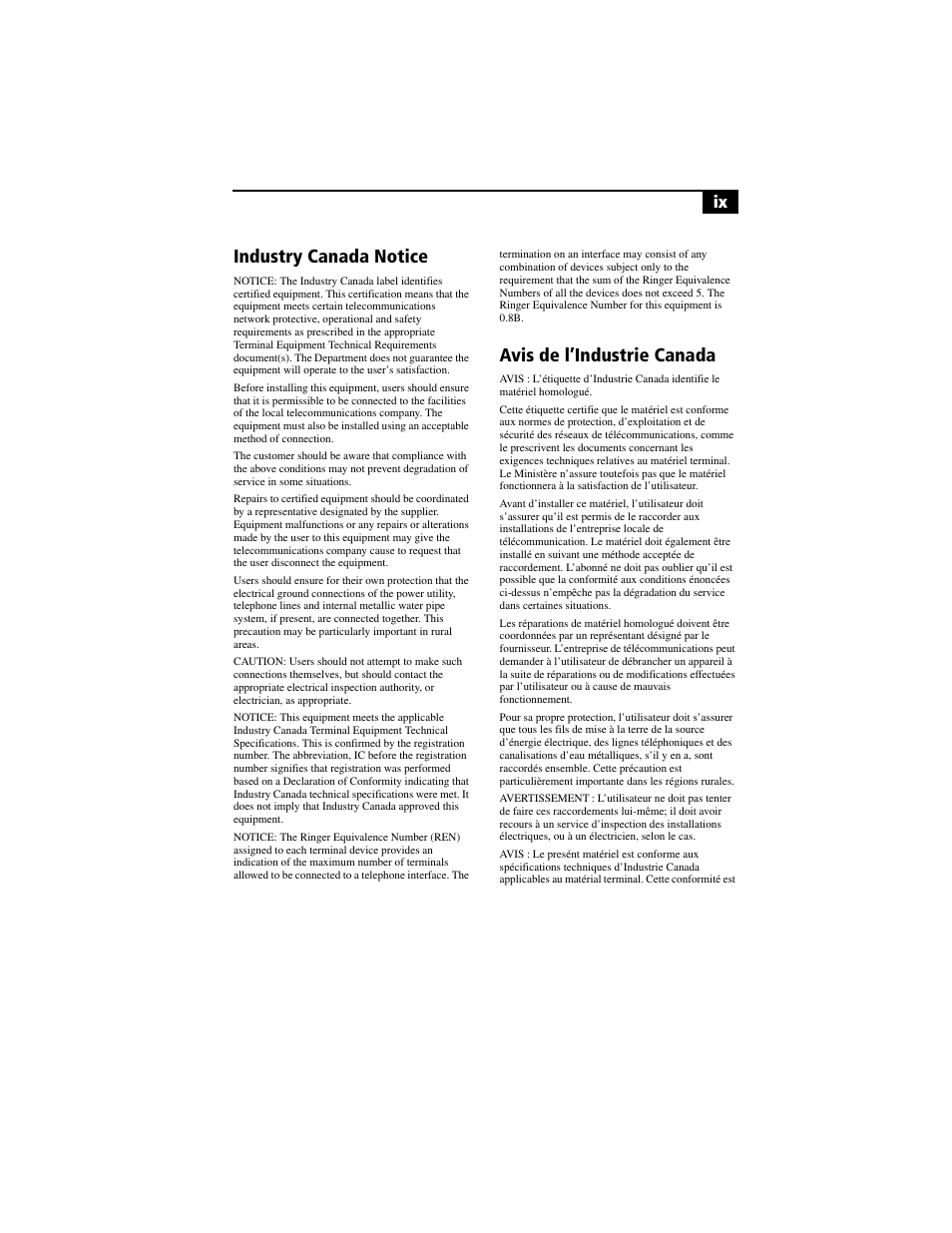 Industry canada notice, Avis de l’industrie canada | Sony PCV-RX780G User Manual | Page 9 / 96