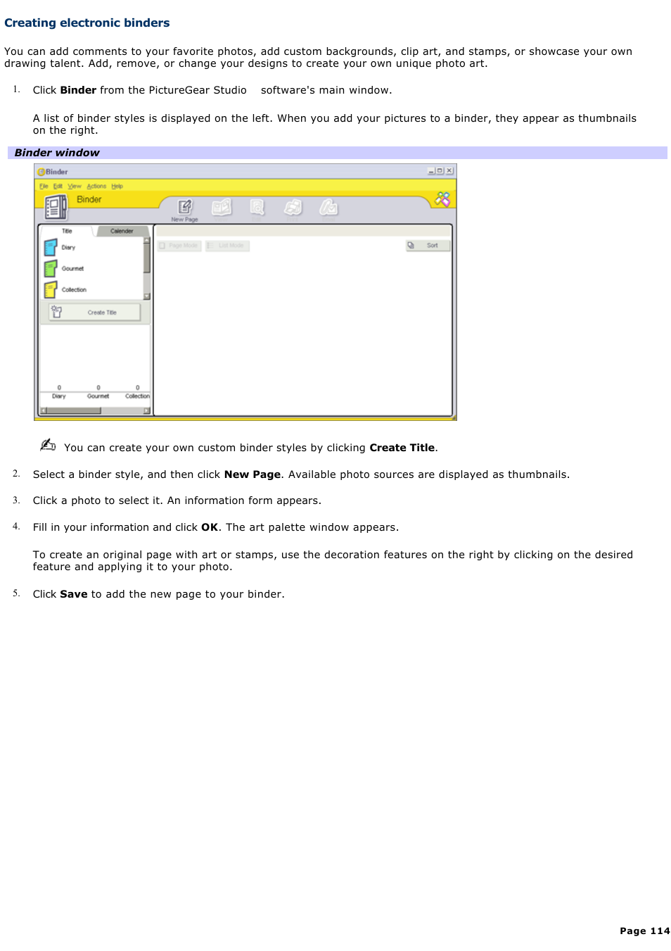 Creating electronic binders | Sony PCV-RZ36G User Manual | Page 114 / 223