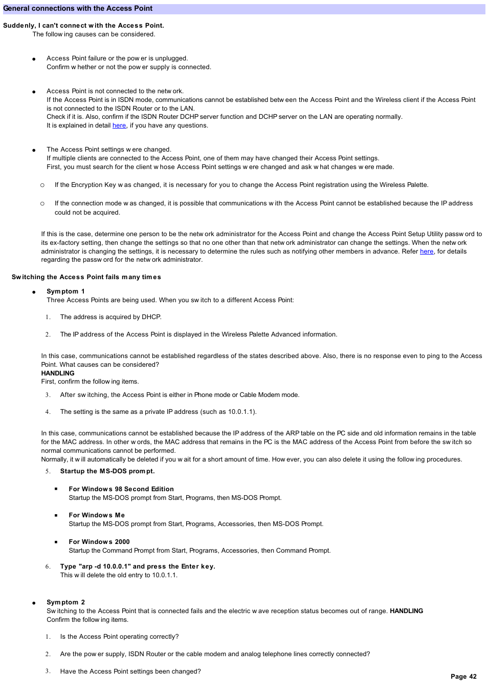 General connections with the access point, General connections w ith the access point | Sony PCWA-A500 User Manual | Page 42 / 61