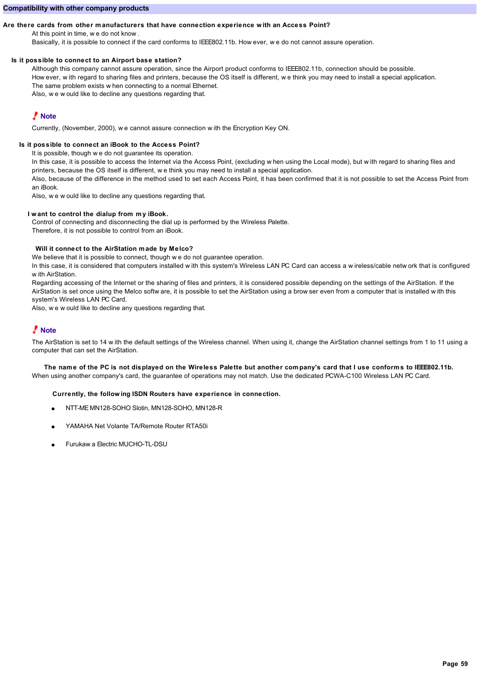 Compatibility with other company products, Compatibility w ith other company products | Sony PCWA-A500 User Manual | Page 59 / 61