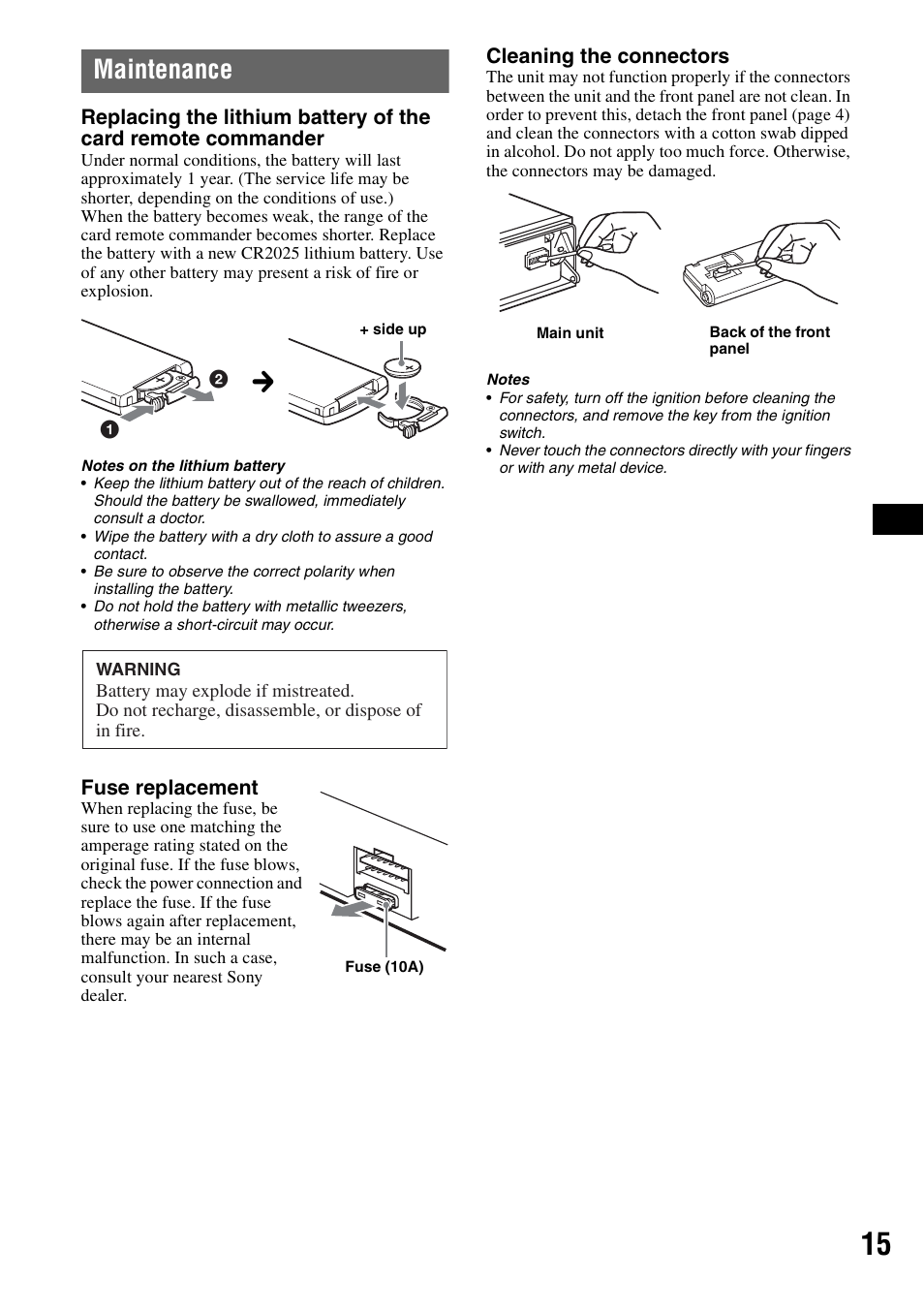 Maintenance | Sony MEX-1GP User Manual | Page 15 / 64