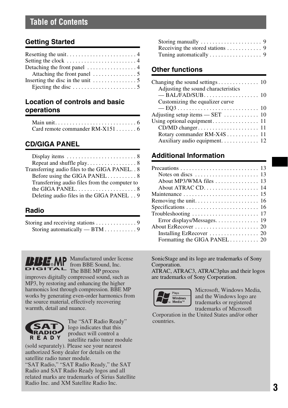 Sony MEX-1GP User Manual | Page 3 / 64