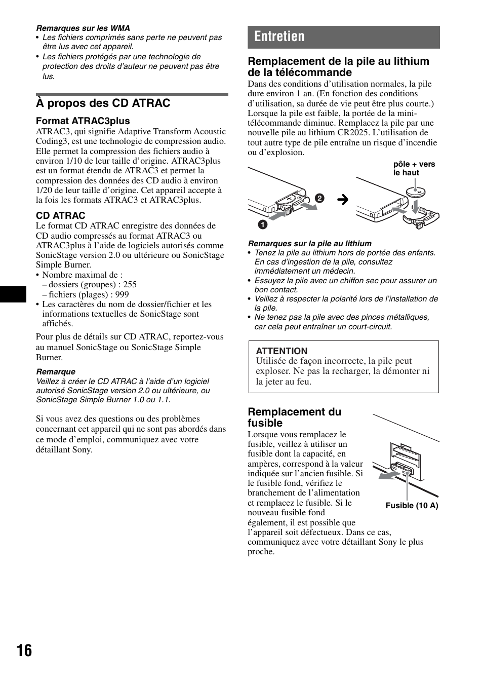 À propos des cd atrac, Entretien | Sony MEX-1GP User Manual | Page 36 / 64