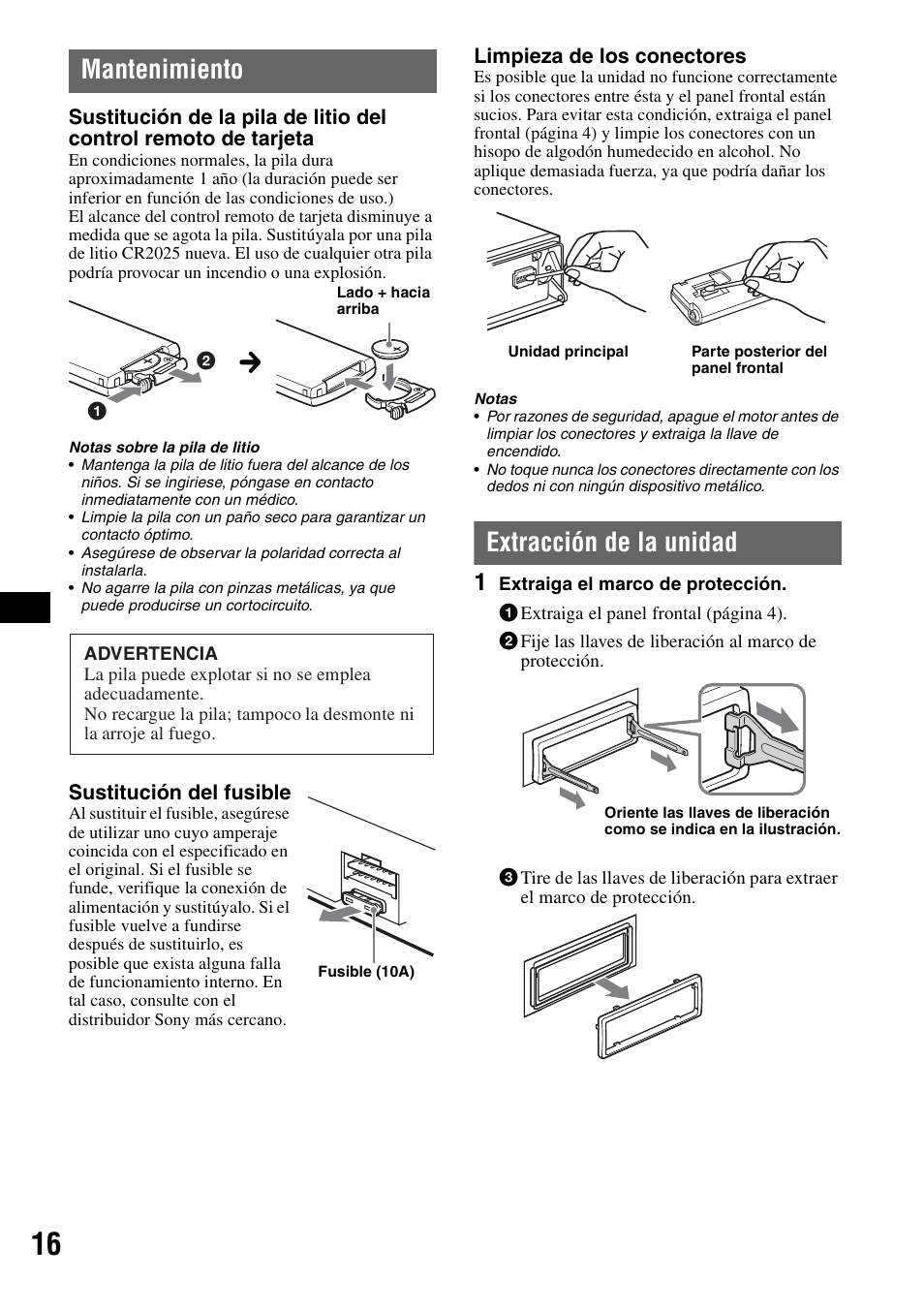 Mantenimiento, Extracción de la unidad, Mantenimiento extracción de la unidad | Sony MEX-1GP User Manual | Page 58 / 64