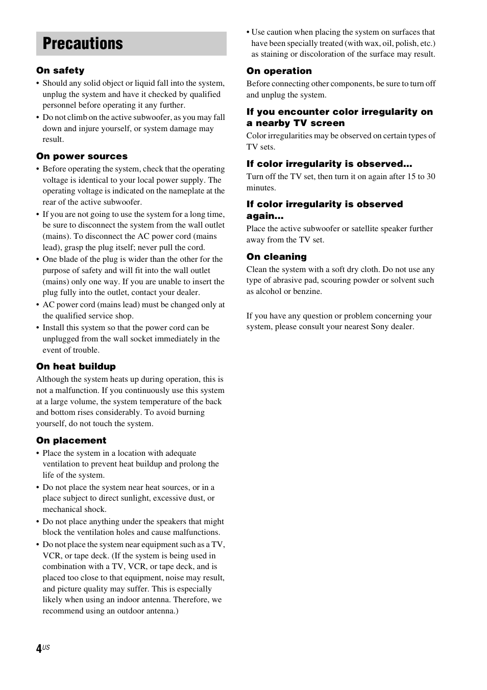 Precautions | Sony HT-CT100 User Manual | Page 4 / 128