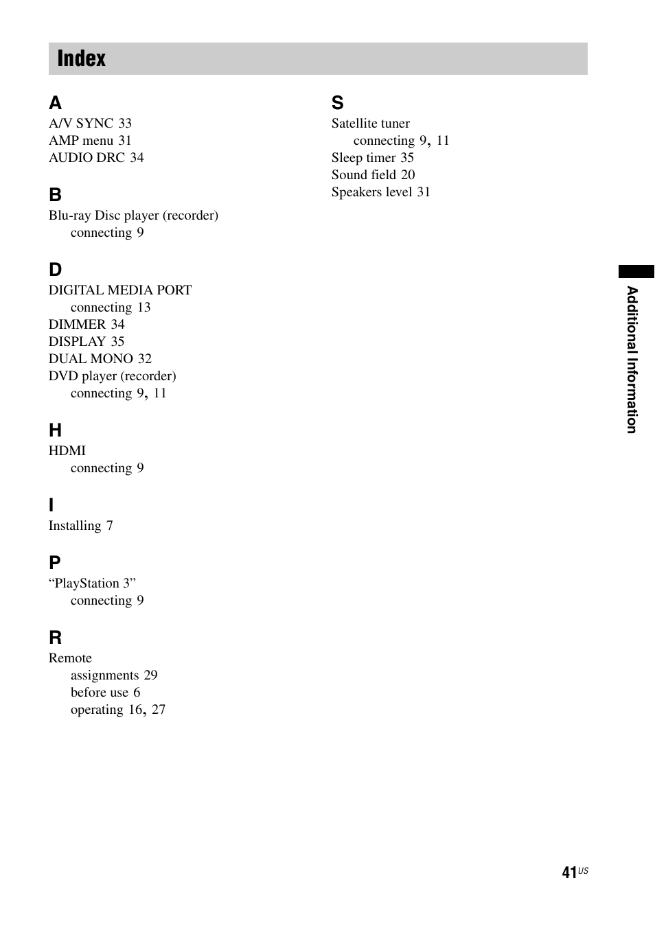 Index | Sony HT-CT100 User Manual | Page 41 / 128