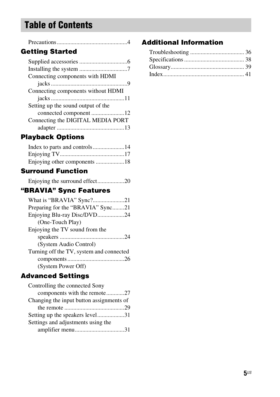 Sony HT-CT100 User Manual | Page 5 / 128