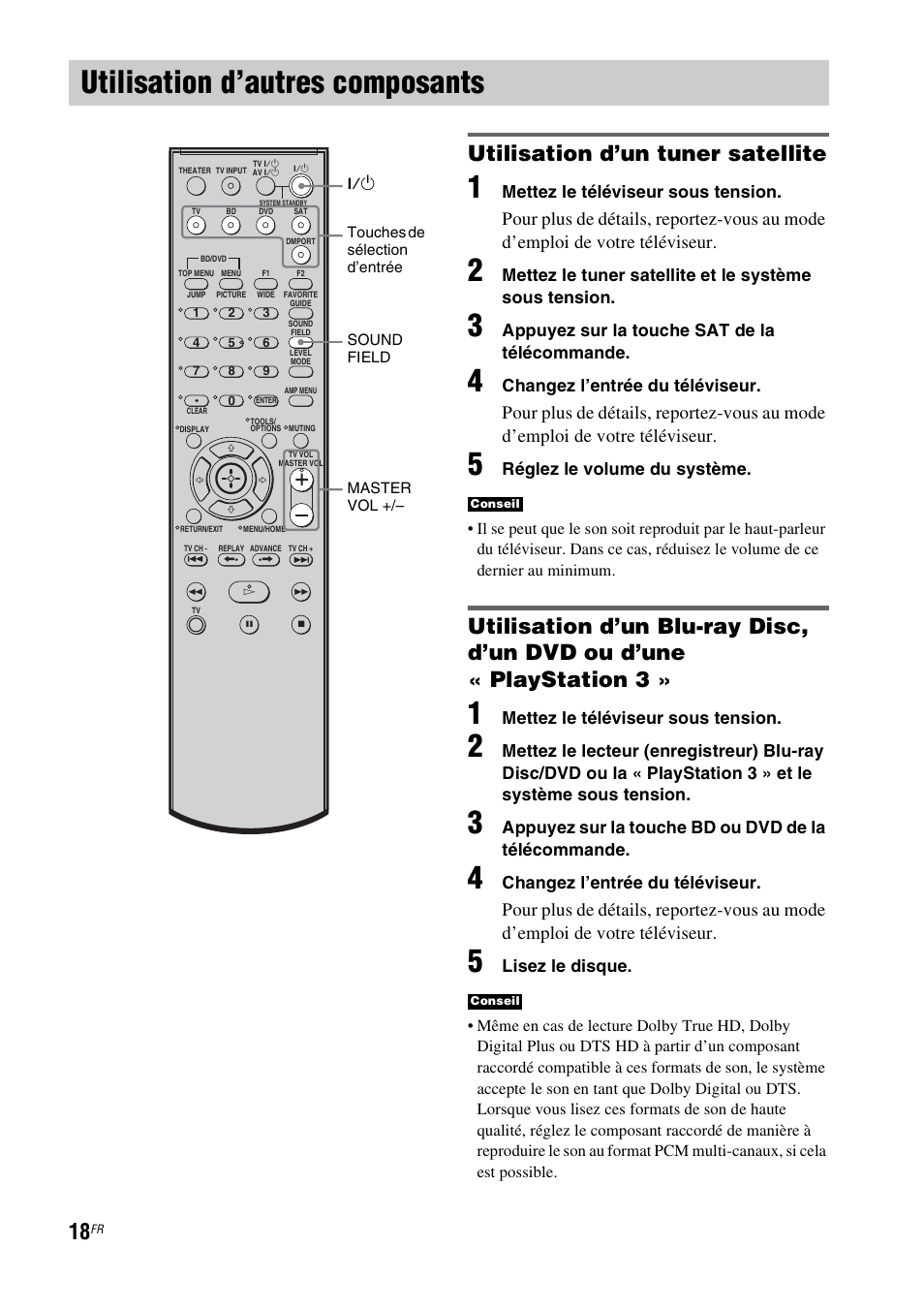 Utilisation d’autres composants, Utilisation d’un tuner satellite | Sony HT-CT100 User Manual | Page 58 / 128