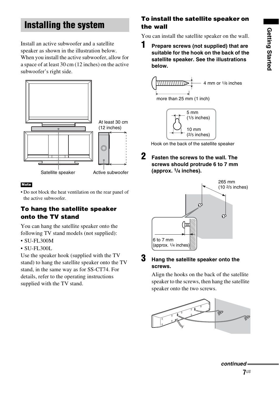 Installing the system | Sony HT-CT100 User Manual | Page 7 / 128