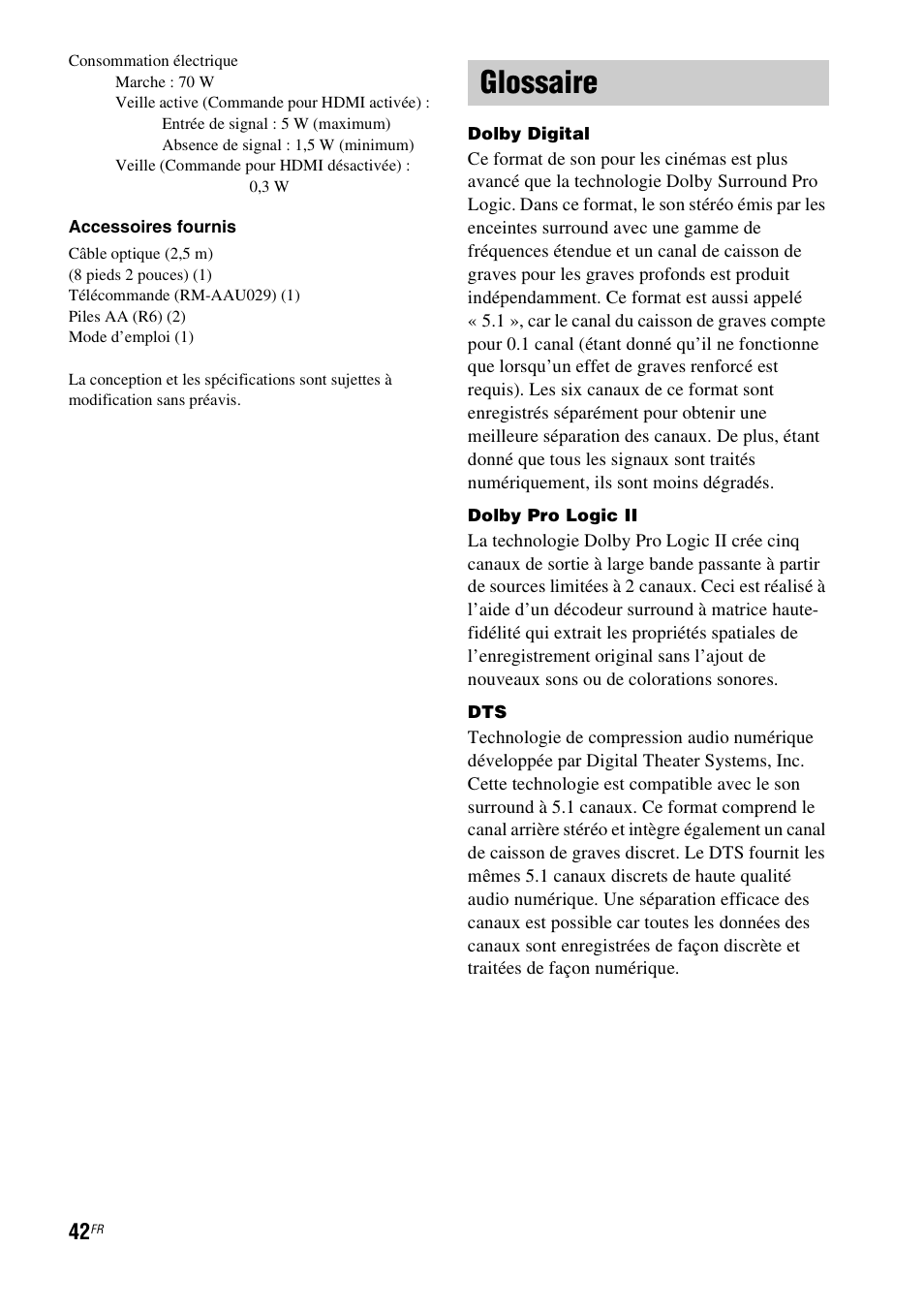 Glossaire | Sony HT-CT100 User Manual | Page 82 / 128