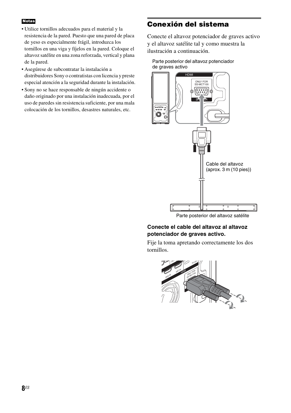 Conexión del sistema | Sony HT-CT100 User Manual | Page 92 / 128