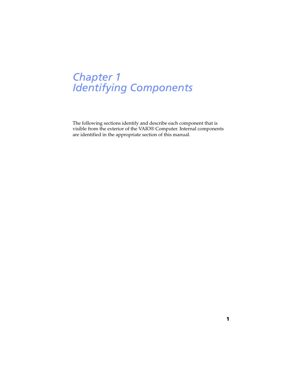 Identifying components, Chapter 1 — identifying components, Chapter 1 identifying components | Sony PCV-J200 User Manual | Page 13 / 102