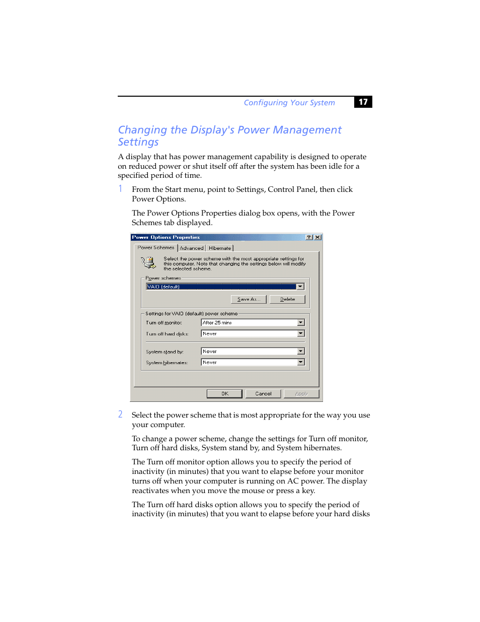 Changing the display's power management settings | Sony PCV-J200 User Manual | Page 29 / 102